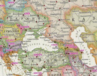 Рельефная политическая (антик) карта мира, арт. К26, 90*130 см