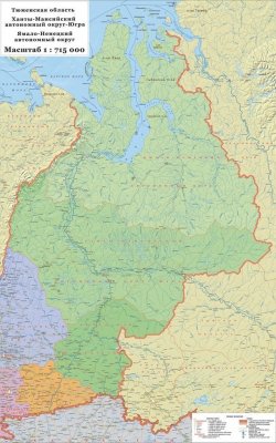 Физическая карта Западной Сибири 220*150 см