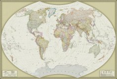 Рельефная политическая (антик) карта мира, арт. К26, 90*130 см