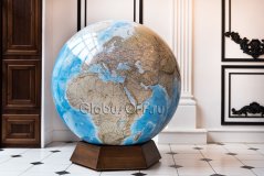 Напольный ландшафтный глобус в стиле ретро, d=130 см  на подставке из бука