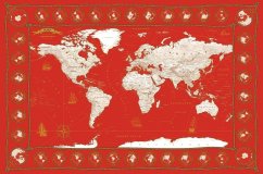 Скатерть непромокаемая "Карта Мира в морском стиле" красно-белая, 180*145 см