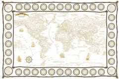 Скатерть "Карта Мира в морском стиле" белая с золотом, 180*145 см
