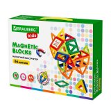 Магнитный конструктор BIG MAGNETIC BLOCKS-64, 64 детали, с колесной базой, BRAUBERG KIDS, 663847