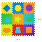 Коврик-пазл напольный 0,9х0,9 м, мягкий, "Фигуры", 9 частей 30х30 см, толщина 1 см, ЮНЛАНДИЯ, 664664
