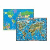 Двухсторонняя карта Мира для детей Политика и Животный Мир, 58 х 41 см